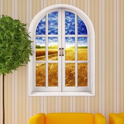 Cornfield View 3D Artificial Window 3D Wall Decals Room Stickers Home Wall Decor Gift