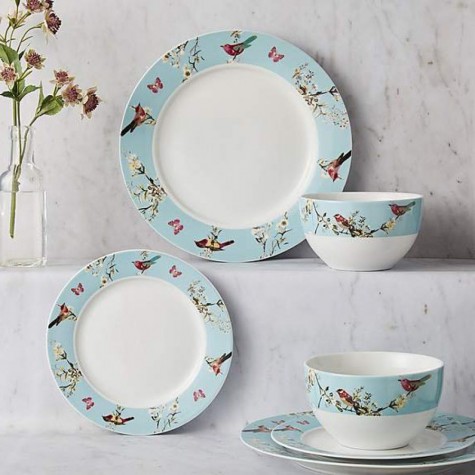 12 pieces of beautiful bird-patterned dinner ware