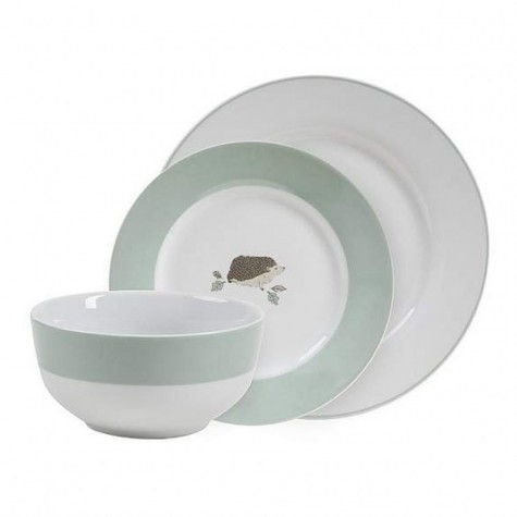 A 12-piece dinner set with hedgehog design