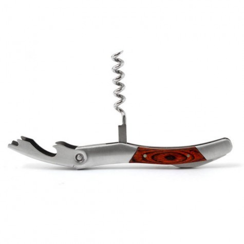 Wood Handle Stainless Steel Corkscrew Double Hinge Red Wine Bottle Opener