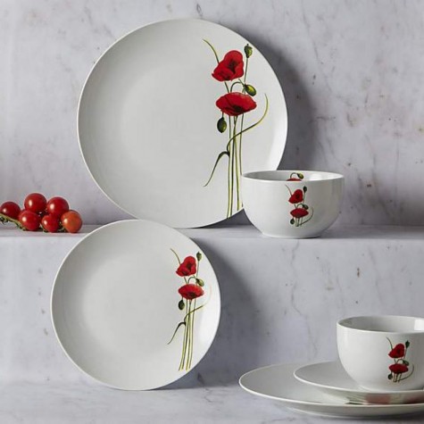 12 dinner sets with poppy design