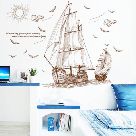 Large Pirate Ship Sailing Wall Sticker Vinyl PVC Decal Art Home Decor