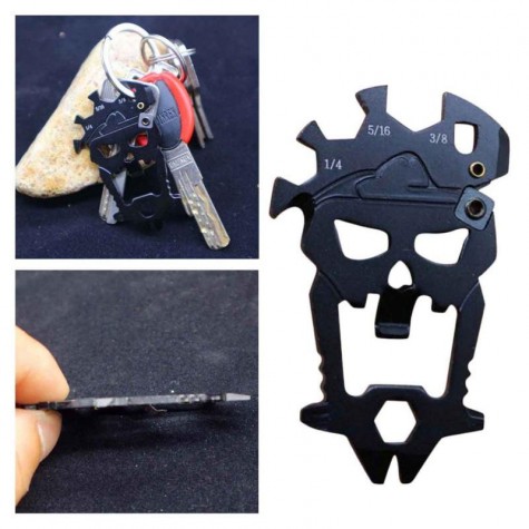 In  Outdoor Skull Multifunctional Combination Tool Multi-function Bottle Opener Screwdriver Key Knife Sharpener Carabiner Mutifunctional Survival Kit