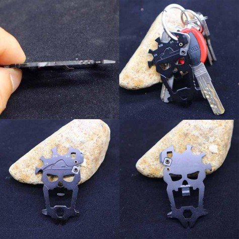 In  Outdoor Skull Multifunctional Combination Tool Multi-function Bottle Opener Screwdriver Key Knife Sharpener Carabiner Mutifunctional Survival Kit