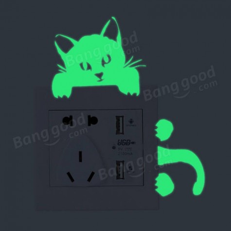 Cat Creative Luminous Switch Sticker Removable Glow In The Dark Wall Decal Home Decor