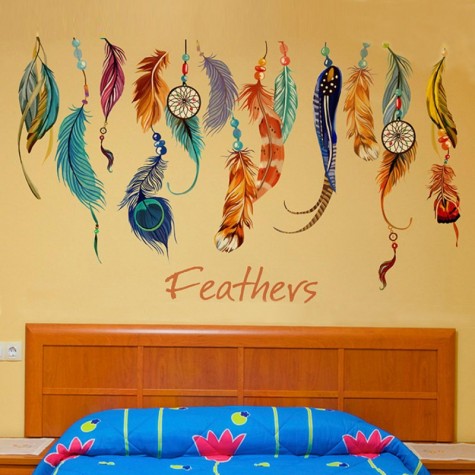 Fashion Dream Catcher Feathers Removable Wall Sticker Mural Art Vinyl Decals