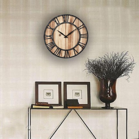 Creative Round Silent Wooden Wall Clock Decorative Clock for Living Room Home Decorations