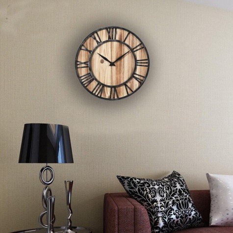 Creative Round Silent Wooden Wall Clock Decorative Clock for Living Room Home Decorations