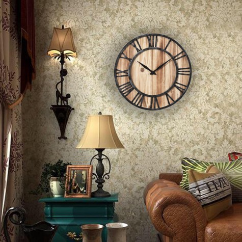 Creative Round Silent Wooden Wall Clock Decorative Clock for Living Room Home Decorations