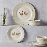 A set of 12 cottage style hen dinner dishes