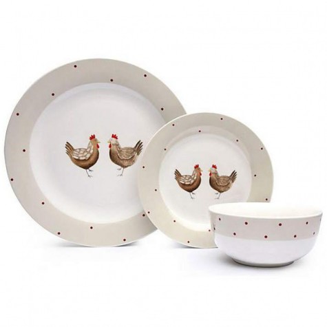 A set of 12 cottage style hen dinner dishes