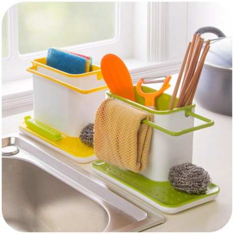 Kitchen Sponge Holder Box Dish Drying Rack Drain Shelf Draining Sink Organizer Kitchen Accessories