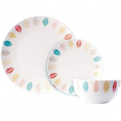 A 12-piece dinner set with bright leaf and lace