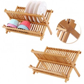 Foldable Bamboo Dish Drying Rack Plate Bowl Drainer Kitchen Storage Rack Organizer Holder  Grids Kitchen Tools x2