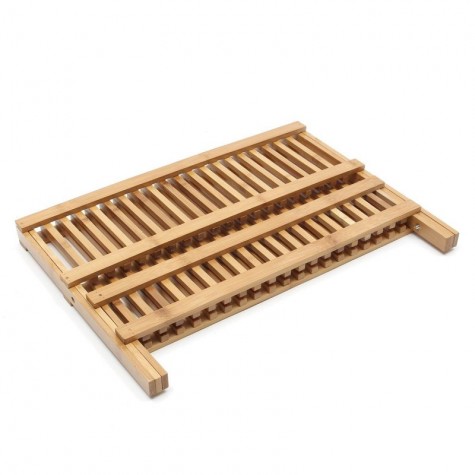 Foldable Bamboo Dish Drying Rack Plate Bowl Drainer Kitchen Storage Rack Organizer Holder  Grids Kitchen Tools x2