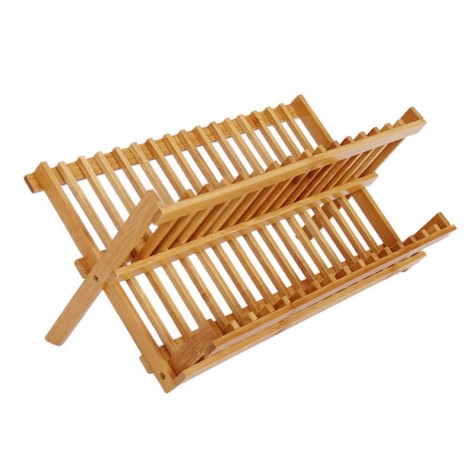 Foldable Bamboo Dish Drying Rack Plate Bowl Drainer Kitchen Storage Rack Organizer Holder  Grids Kitchen Tools x2