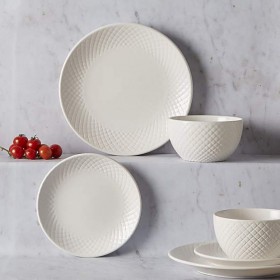 Quilted 12 piece white dinner set