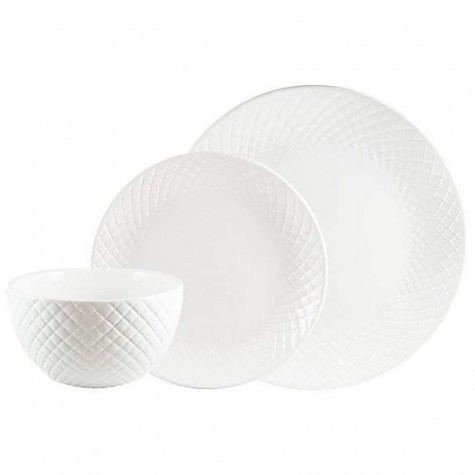 Quilted 12 piece white dinner set