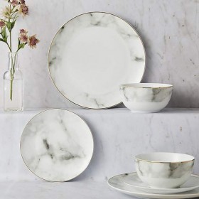 Marble effect 12 sets of gold plated tableware