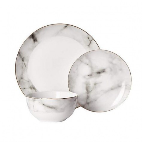 Marble effect 12 sets of gold plated tableware