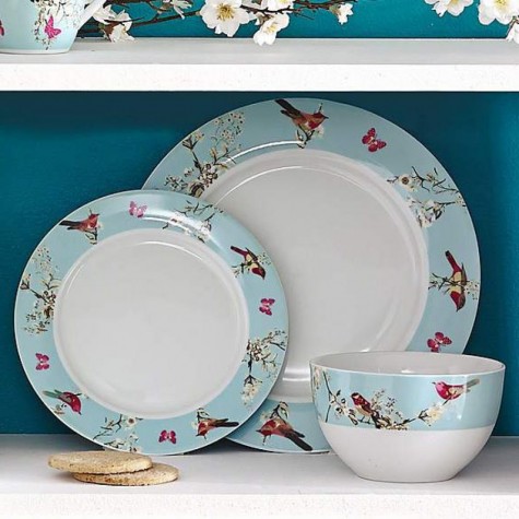 12 pieces of beautiful bird-patterned dinner ware