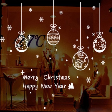 Set Merry Christmas New Year Hanging Snow Ball Design Pendant Removable Home Vinyl Window Wall Decor Sticker Removable Home Vinyl Window Wall Stickers Decal Decor Merry Christmas decoration