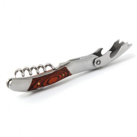 Wood Handle Stainless Steel Corkscrew Double Hinge Red Wine Bottle Opener