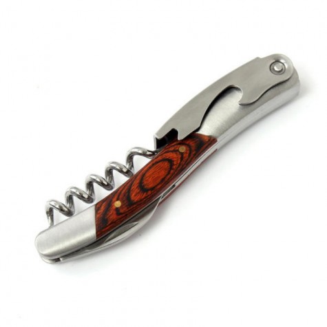 Wood Handle Stainless Steel Corkscrew Double Hinge Red Wine Bottle Opener