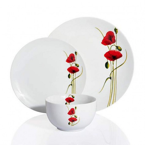 12 dinner sets with poppy design