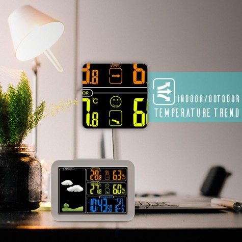 Radio Contraolled Alarm Clock Weather Station with Temperature Humidity Sensor Colorful