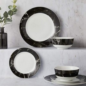 Marble black effect 12 piece dinnerware