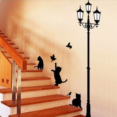 Lamp Cat Wall Stickers Home Stairs Sticker Decor Decorative Removable Wall Decal