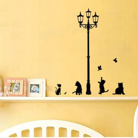 Lamp Cat Wall Stickers Home Stairs Sticker Decor Decorative Removable Wall Decal