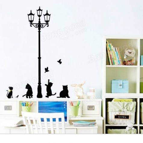 Lamp Cat Wall Stickers Home Stairs Sticker Decor Decorative Removable Wall Decal