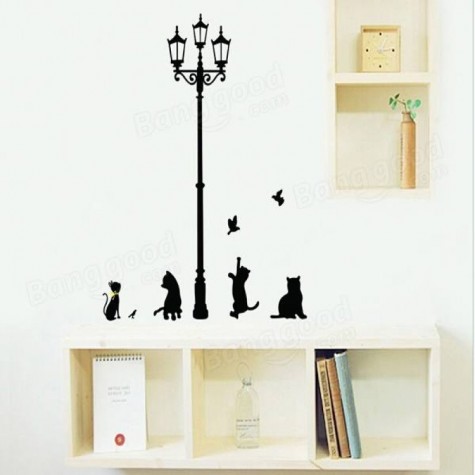 Lamp Cat Wall Stickers Home Stairs Sticker Decor Decorative Removable Wall Decal