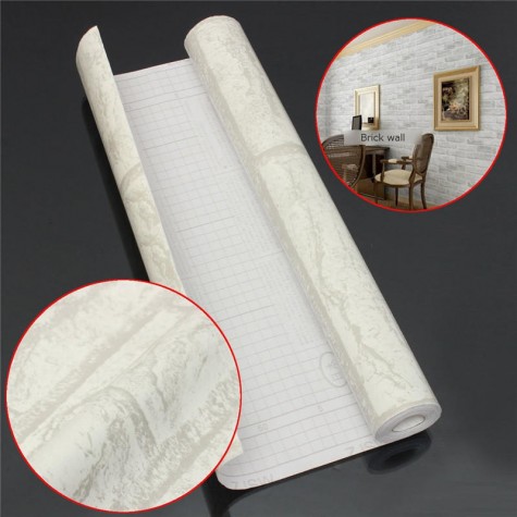 White Grey Brick Stone Prepasted Adhesive Contact Paper Wallpaper Roll Wall Art Decor