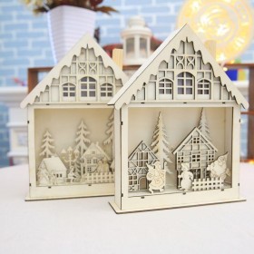 Christmas  LED Night Light Wooden Luminous Cabin Lamp Tabletop Lights Christmas Gifts