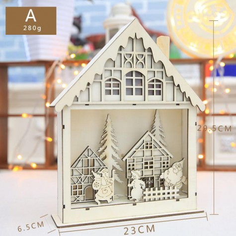 Christmas  LED Night Light Wooden Luminous Cabin Lamp Tabletop Lights Christmas Gifts