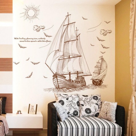 Large Pirate Ship Sailing Wall Sticker Vinyl PVC Decal Art Home Decor