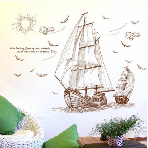 Large Pirate Ship Sailing Wall Sticker Vinyl PVC Decal Art Home Decor