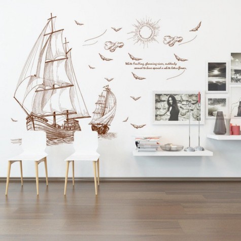 Large Pirate Ship Sailing Wall Sticker Vinyl PVC Decal Art Home Decor