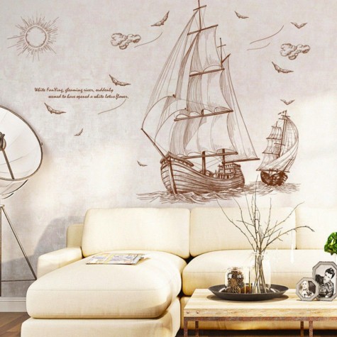 Large Pirate Ship Sailing Wall Sticker Vinyl PVC Decal Art Home Decor