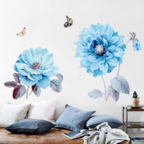 PVC Blue Flower Kitchen Wall Sticker Vinyl Art Decals Cafe Diner Hearts DIY