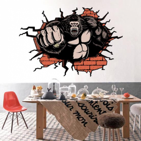 3D Gorilla Living Room Bedroom Animals Floor Home Background Wall Decor Creative Stickers