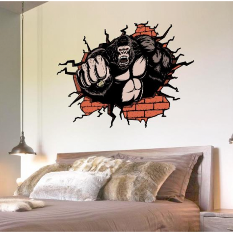 3D Gorilla Living Room Bedroom Animals Floor Home Background Wall Decor Creative Stickers