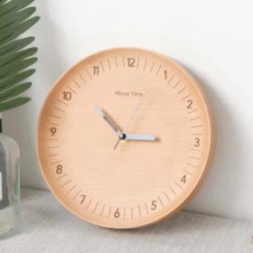 Mute Logs Wooden Simple Wooden Metal Pointer Wall Clock Home Decoration