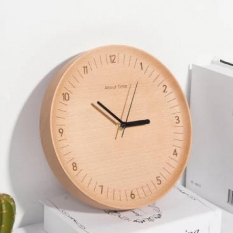 Mute Logs Wooden Simple Wooden Metal Pointer Wall Clock Home Decoration